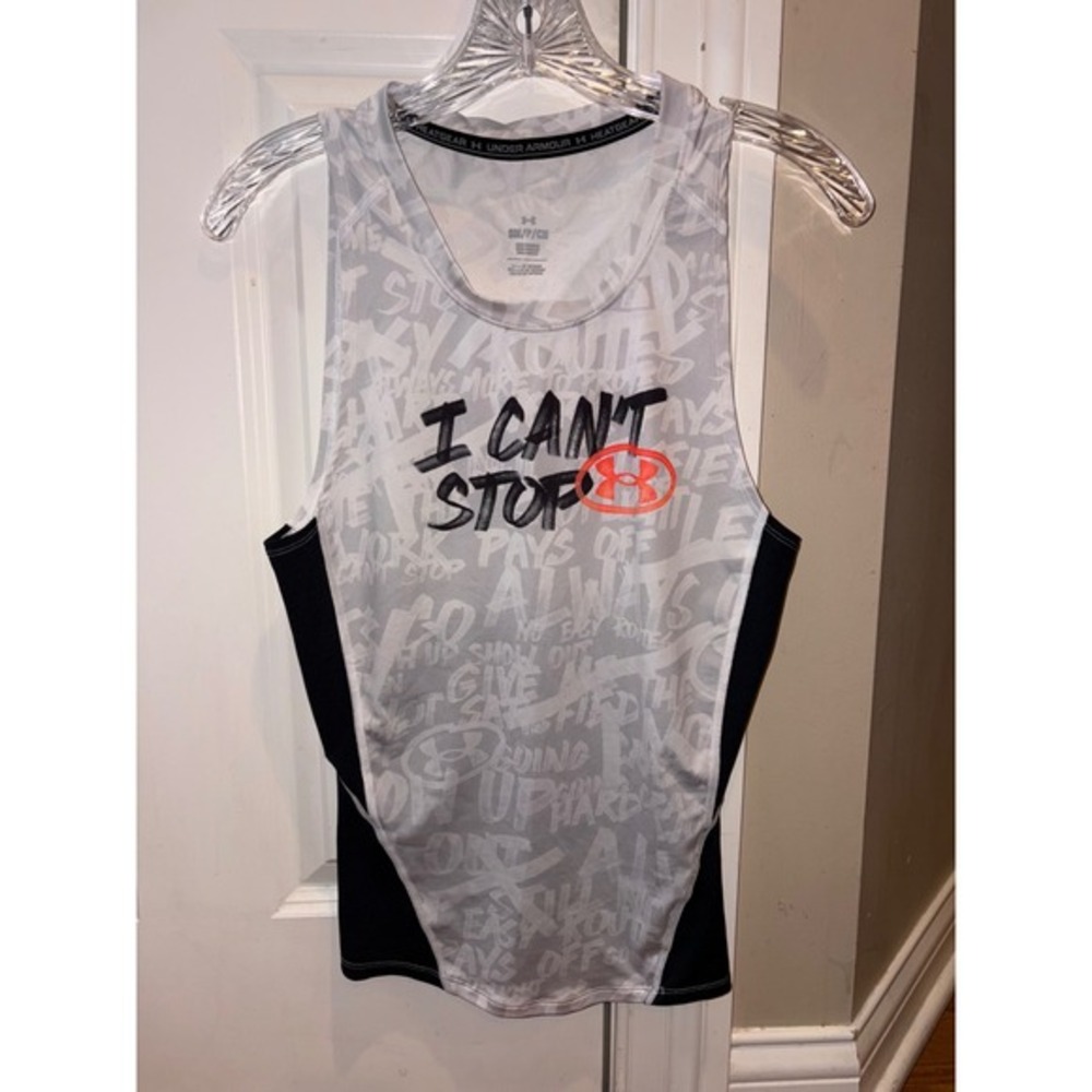 Under Armour Heatgear Mens Tank Top I Cant Stop Graphic Print Black Grey SM